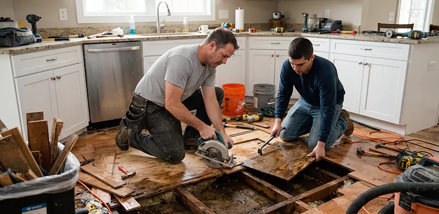 Kitchen Floor Water Damage Repair in Cleburne